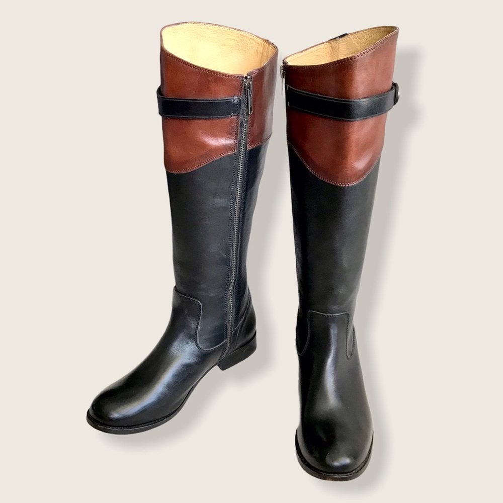 $399 Frye Molly Button Black Brown Multicolor Leather Equestrian Riding Boots - Picture 6 of 16